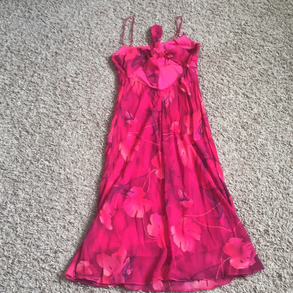 Pink flowered mid dress.